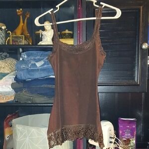 Vanity Brown Lace Trim Tank Top